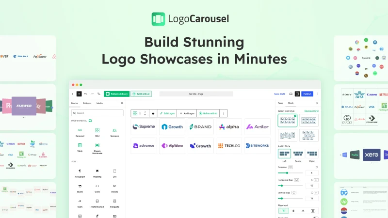 The Logo Carousel Grid block in the WordPress block editor