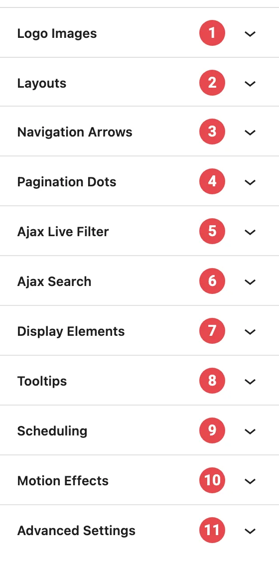 All inspector panels of the Carousel block