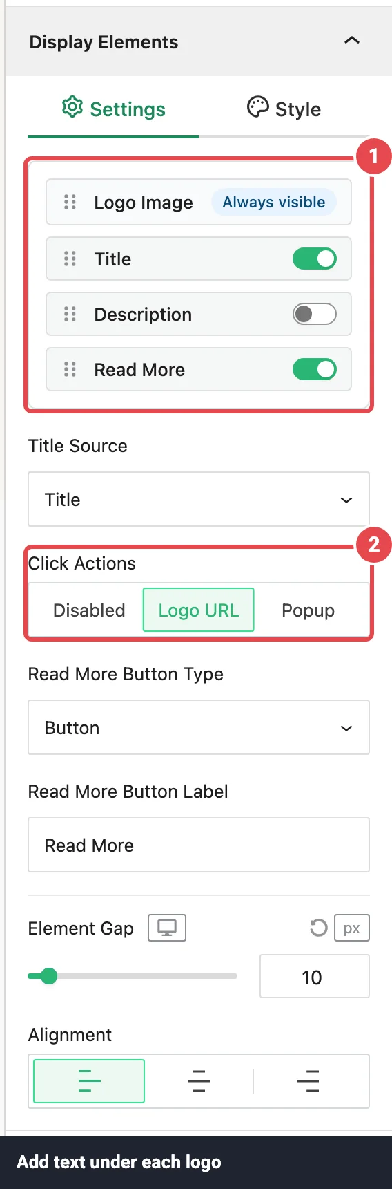 Display Elements panel