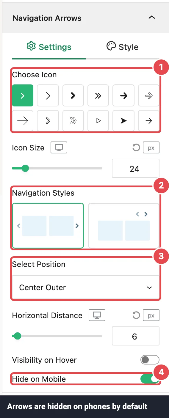 Navigation Arrows panel