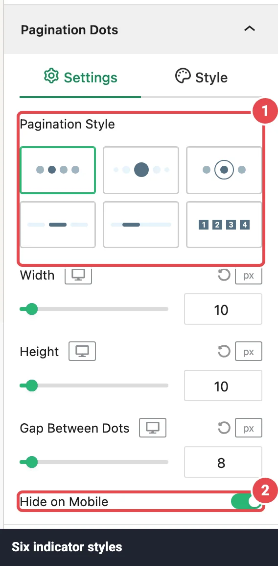 Pagination Dots panel