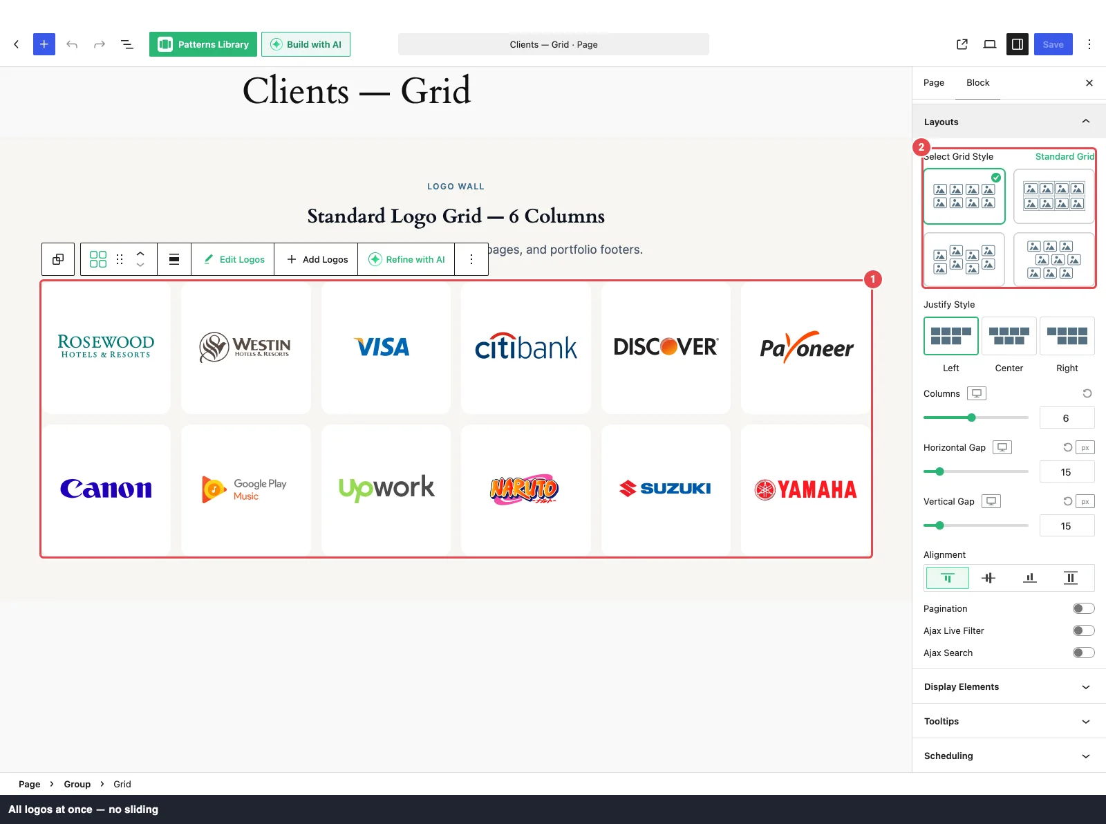 Grid block in the editor