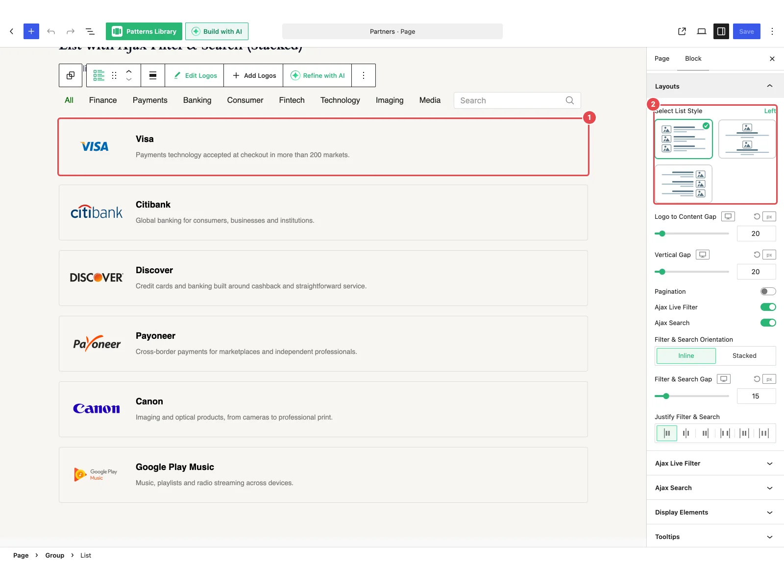 List block showing logos with titles and descriptions