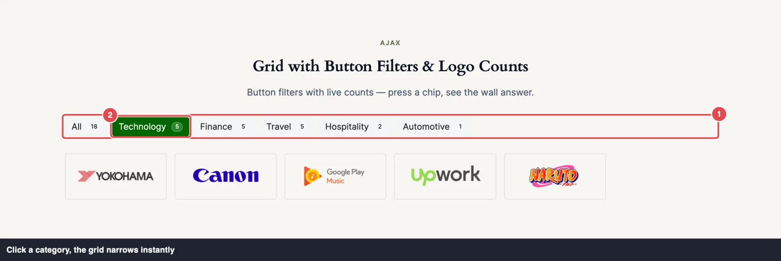 Ajax Live Filter above a Grid of logos