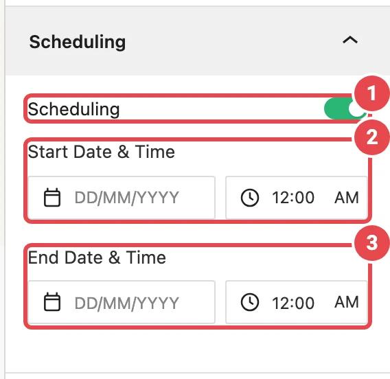The Scheduling panel