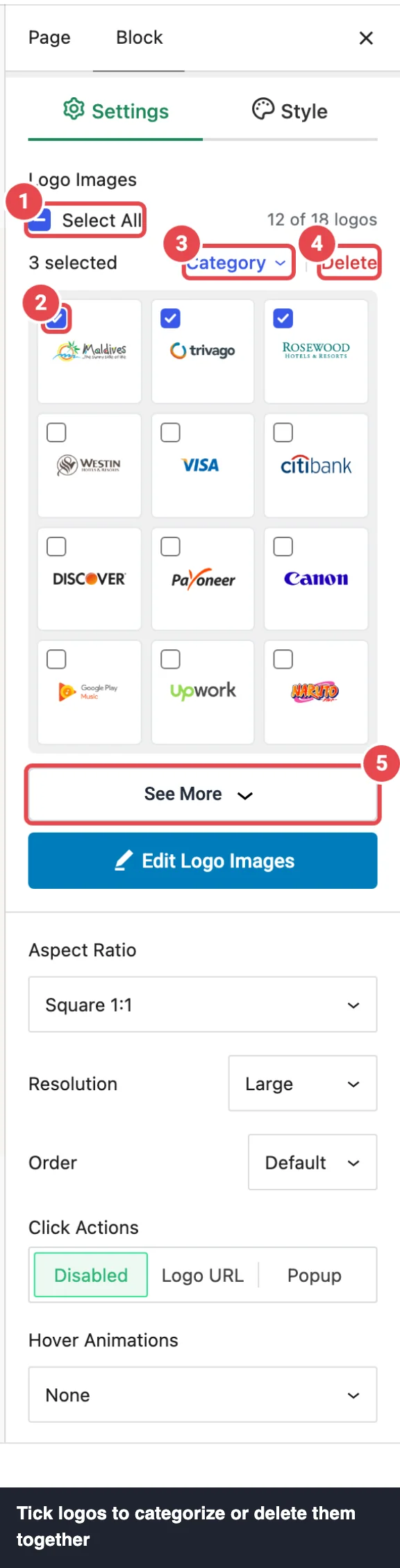 The logo manager in the Logo Images panel