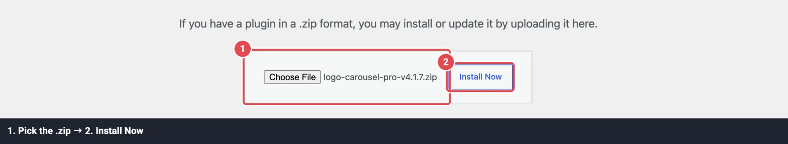 Uploading the Logo Carousel Pro zip