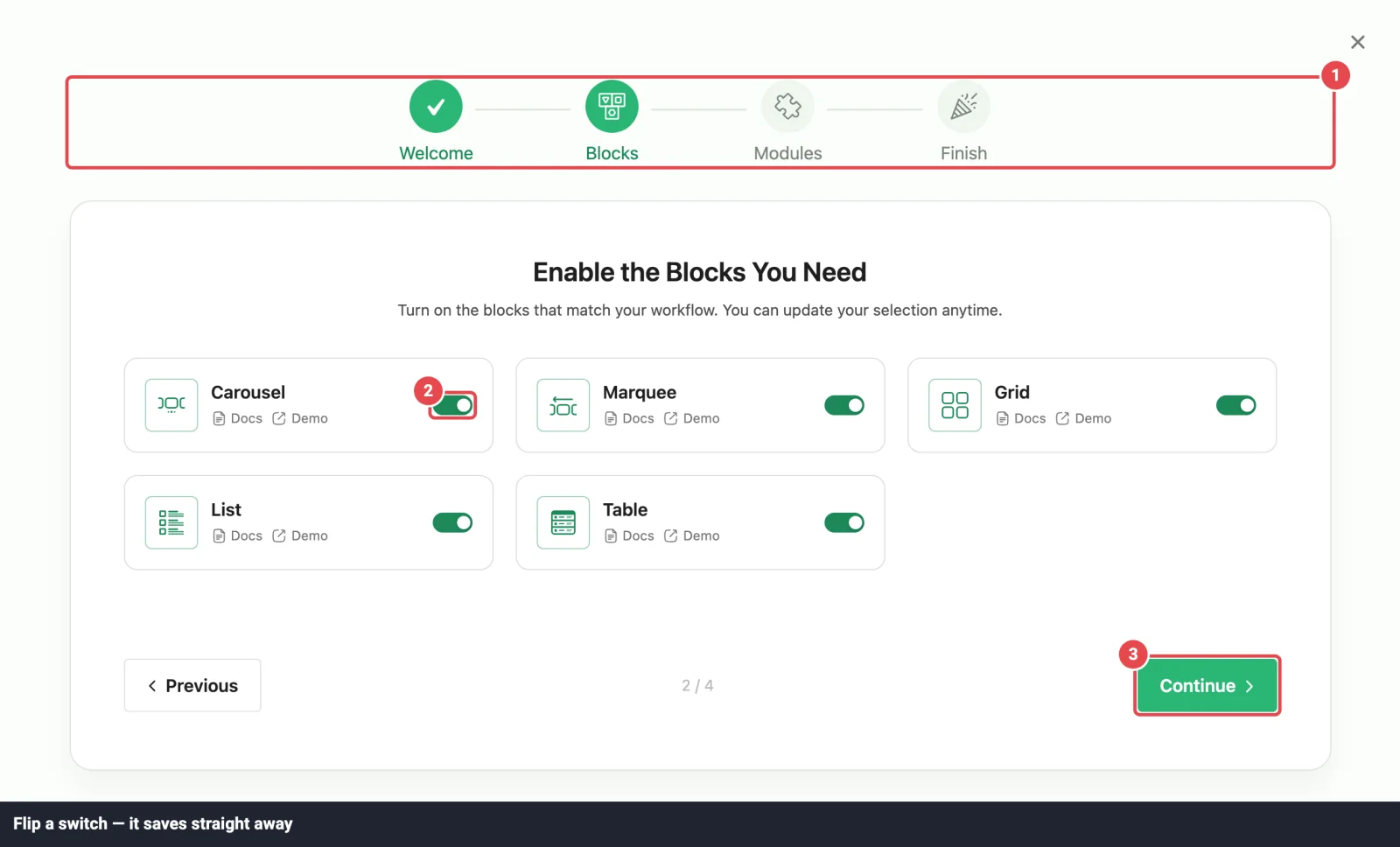 The Logo Carousel setup wizard
