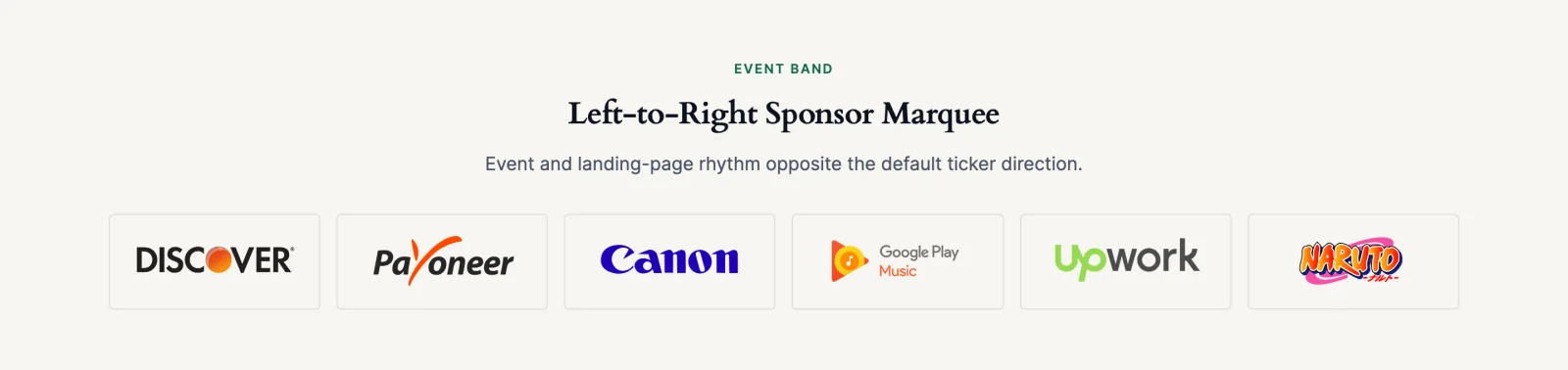 A finished Standard marquee of sponsor logos with names underneath on an event page