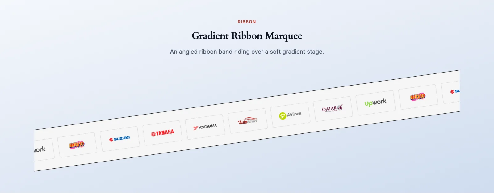 A Single Ribbon marquee in a brand colour between two page sections